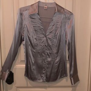Cache silver v-neck silk blouse